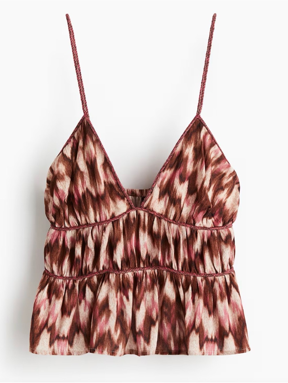 H&M Pink & Brown Printed V-Neck Tiered Cami